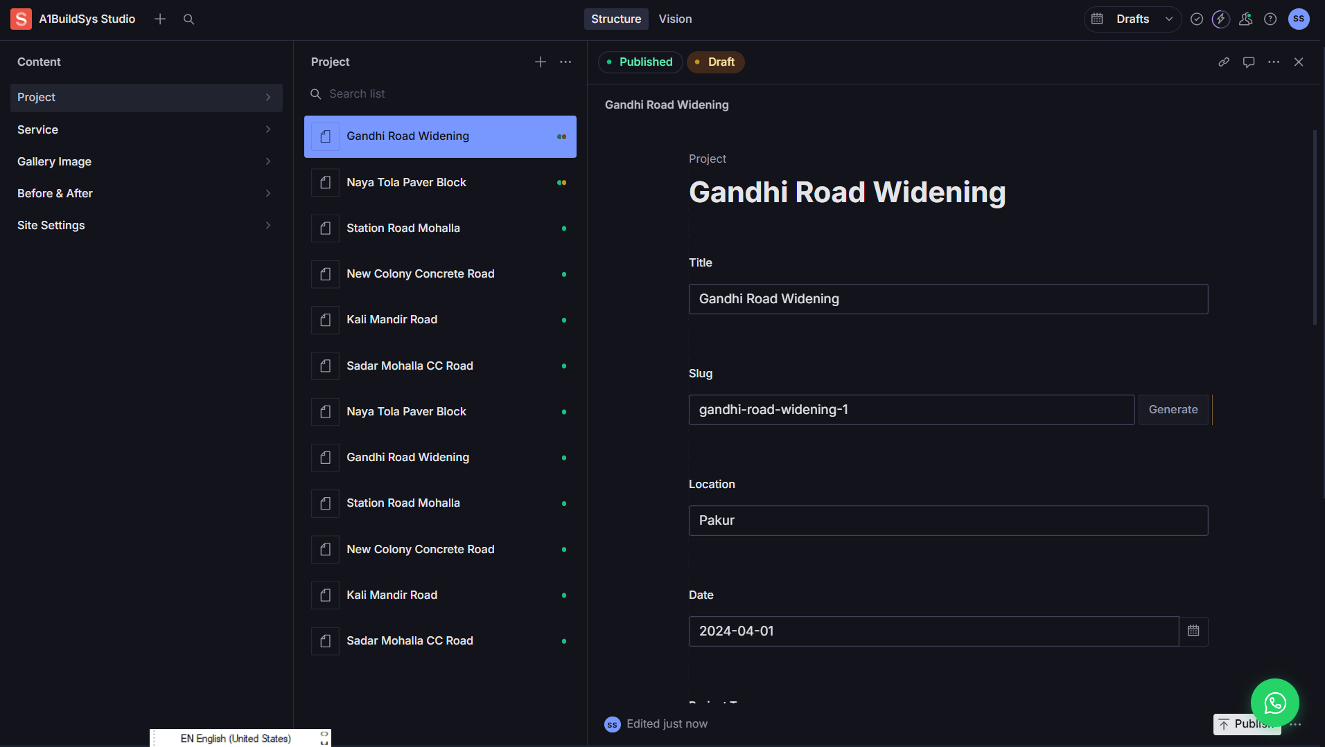 Sanity CMS dashboard for A1BuildSys