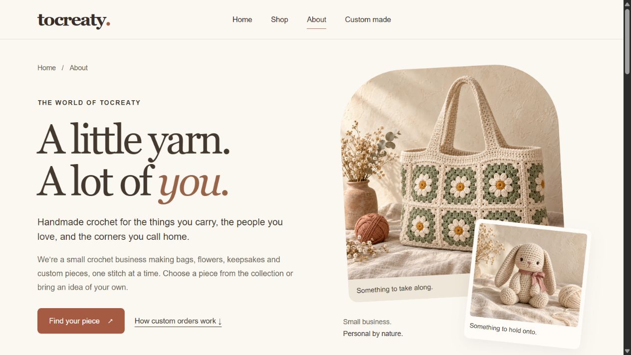 tocreaty: giving handmade crochet a home online — Brand and website design by Abu Bakar Hasan